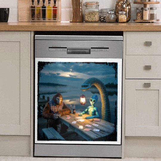 Cryptid Poker Night on Loch Ness - Bigfoot, Dish Washer Covers