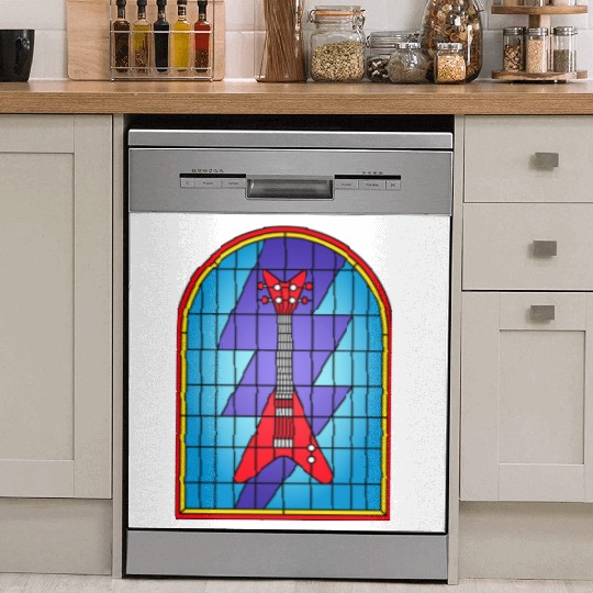 Stained Glass Art Electric Guitar Dish Washer Covers