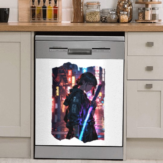 Cyberpunk Samurai Girl Dish Washer Covers