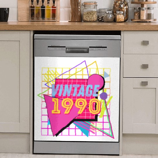1990 Birthday Gift Retro Neon 90s Style Dish Washer Covers