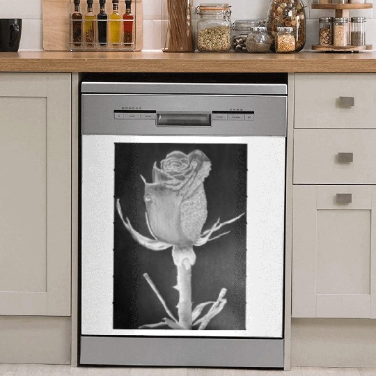Realistic Graphite Rose & Dew Drawing - RT Art © Dish Washer Covers