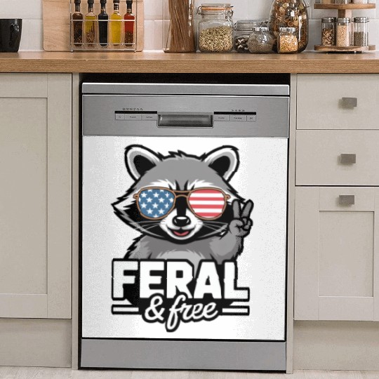 Feral And Free Patriotic Raccoon Dish Washer Covers