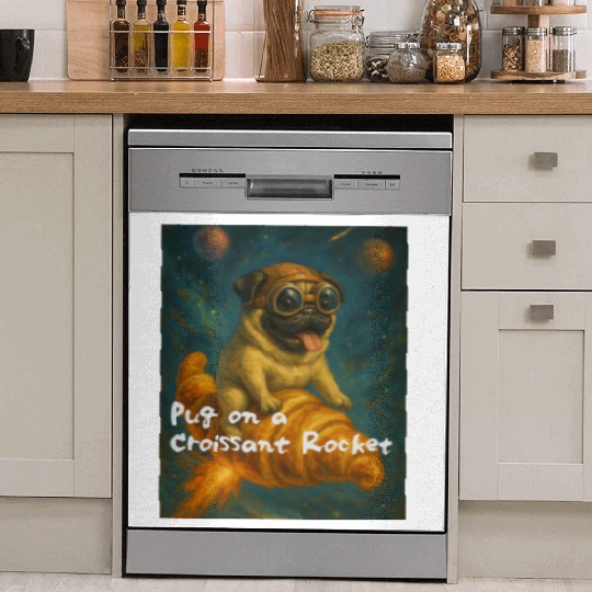 Pug on a Croissant Rocket Dish Washer Covers