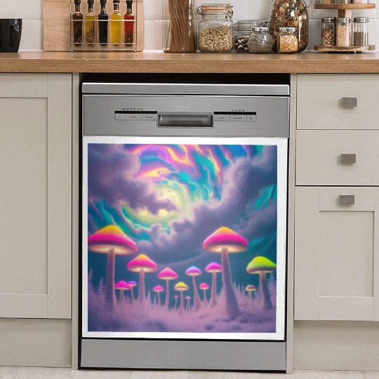 Neon Mushroom Forest – Psychedelic Minimalist Dish Washer Covers