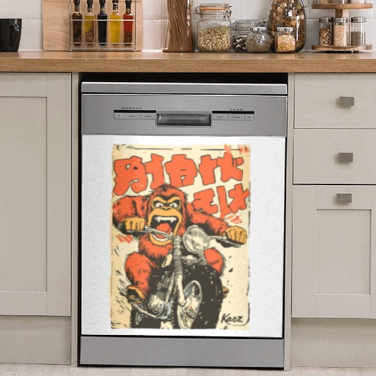 Monkey Mayhem – Vintage Ape on a Motorcycle Dish Washer Covers
