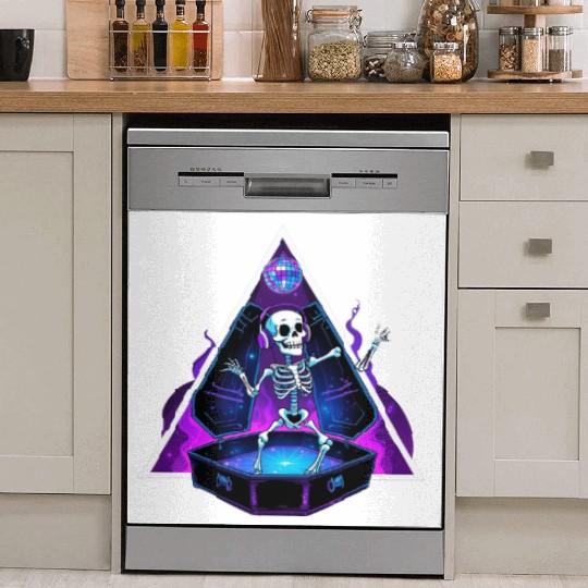 Neon Dancing Skeleton in Coffin Dish Washer Covers