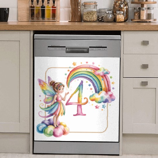 Magical Rainbow Fairy Elf 4th Birthday Girl Dish Washer Covers