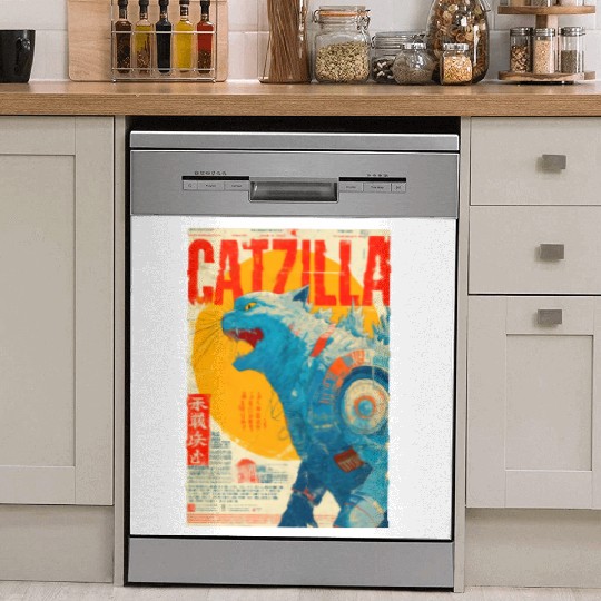 Catzilla Retro Movie Poster Dish Washer Covers