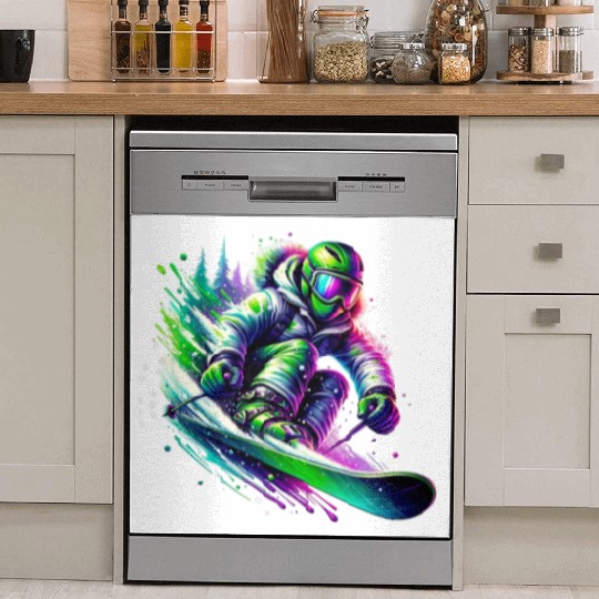 Vibrant Neon Skiing Warrior Dish Washer Covers
