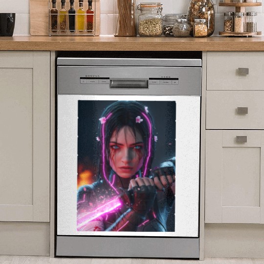 Cyberpunk Samurai Girl Dish Washer Covers