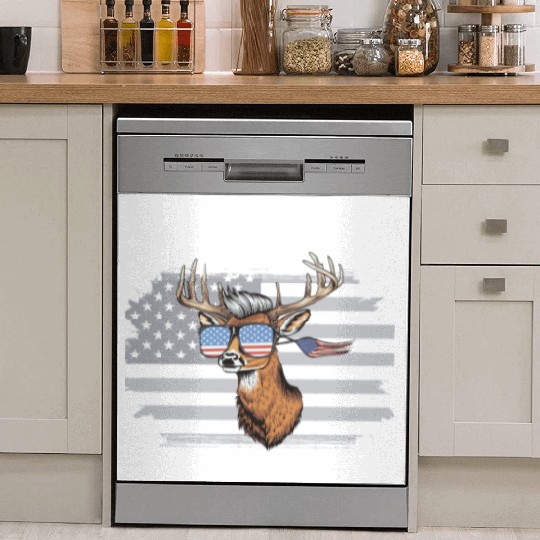 'Merica Deer with mullet American Flag Sunglasses Dish Washer Covers
