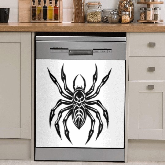 Geometric Tribal Spider – Minimalist Black Insect  Dish Washer Covers