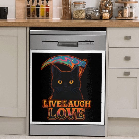 Black Cat Psychedelic Live Laugh Love Dish Washer Covers