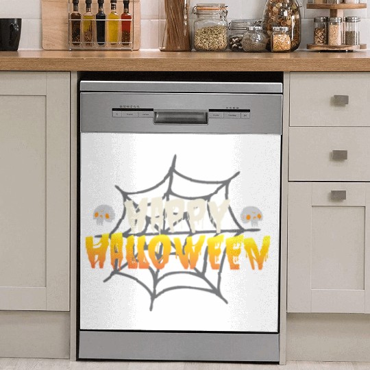 Happy Halloween with Spiderweb and Skulls Dish Washer Covers