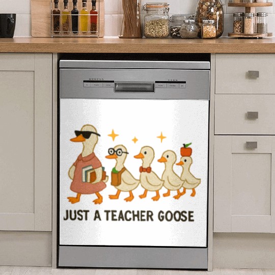 Whimsical Teacher Goose with Ducklings Dish Washer Covers