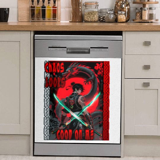 Cyberpunk Samurai with Dragon Dish Washer Covers