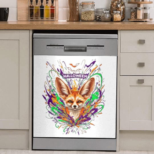 Halloween Fox with Psychedelic Fireworks Dish Washer Covers