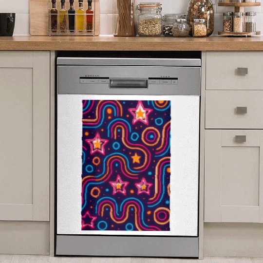 Neon Starburst Cosmic Pattern Dish Washer Covers
