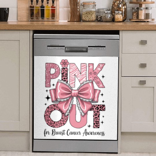 Pink Out Breast Cancer Awareness Coquette Bow  Dish Washer Covers