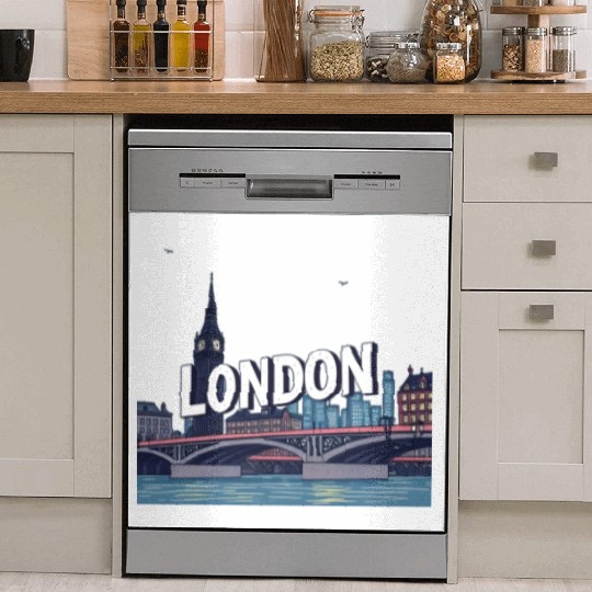 London Night Skyline Illustration Dish Washer Covers