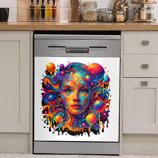Vivid Psychedelic Woman Portrait Dish Washer Covers