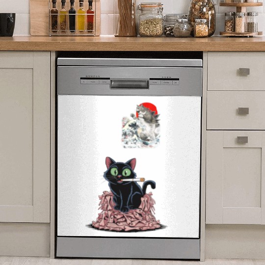 Black Cat Smoking Cigarette Catzilla Dish Washer Covers