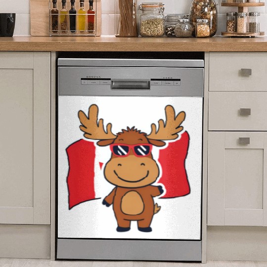 Playful Moose with Canadian Flag Dish Washer Covers