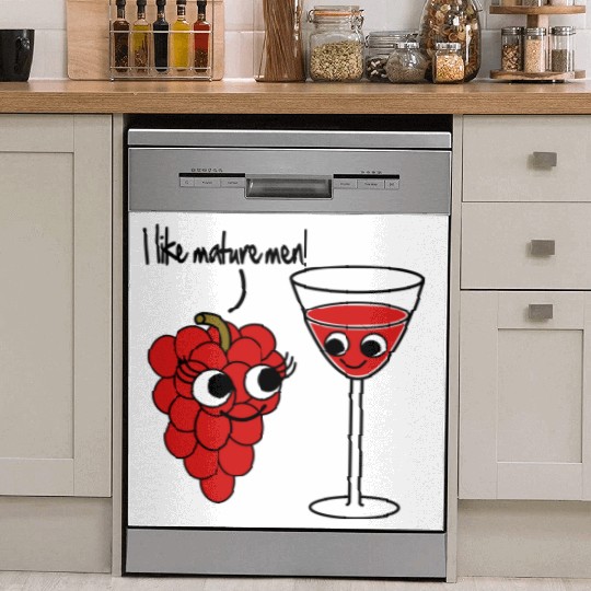 "I like mature men" Grape / Wine Vector Design Dish Washer Covers