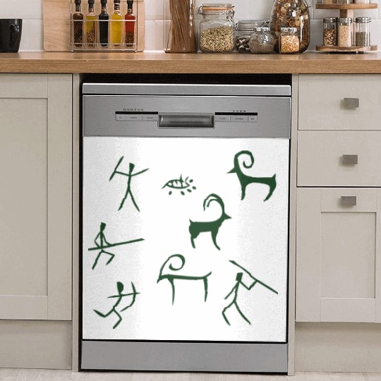 Caveman hunting cave drawings Dish Washer Covers