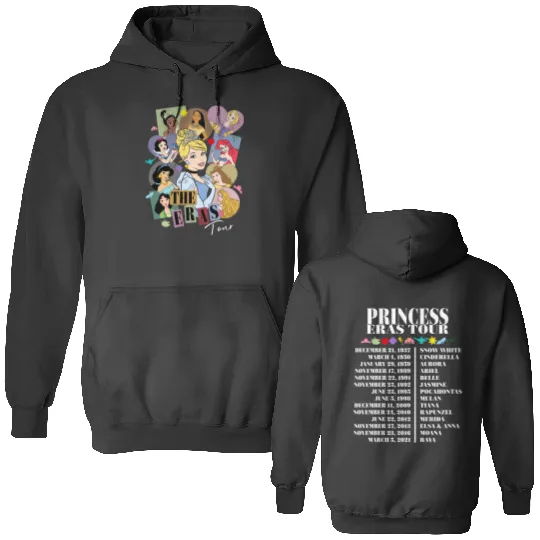Disney Princess Eras Tour Double Sided Hoodies, Disney Princess Tour-dated Double Sided Hoodies, Disney Two-sided Double Sided Hoodies