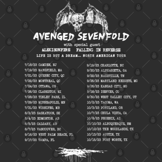 Vintage Avenged Sevenfold Double Sided Hoodies Life Is But A Dream Tour 2023