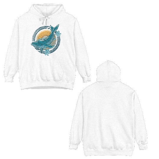 Circular Vintage Tribal Whale Dive Double Sided Hoodies