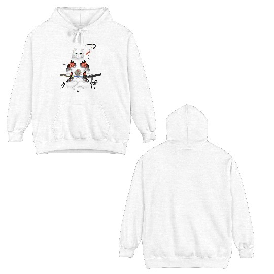 Japanese Samurai Cat Katana Ninja Yakuza Tattoo Double Sided Hoodies