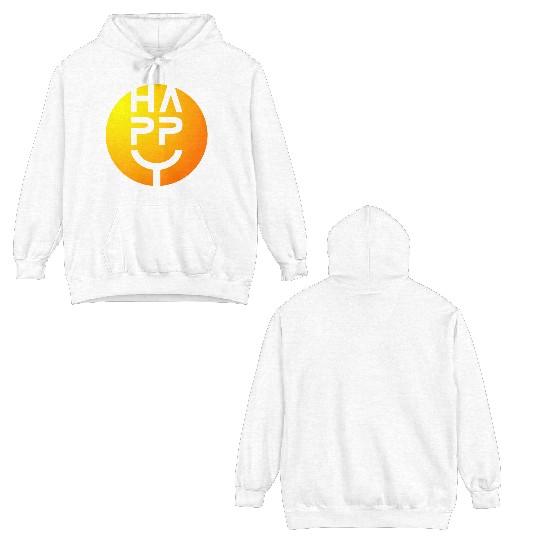 (I am) HAPPY — Round Smiley Typeface Yellow Orange Double Sided Hoodies