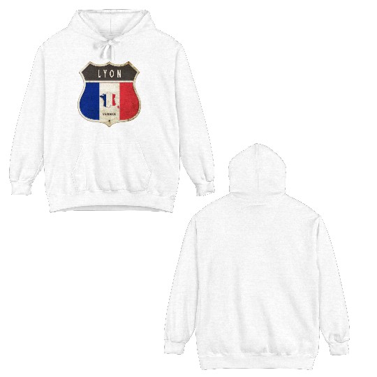 Lyon France coat of arms flags design Double Sided Hoodies