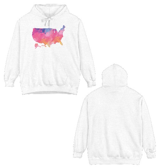 USA Map Watercolor Art America Double Sided Hoodies