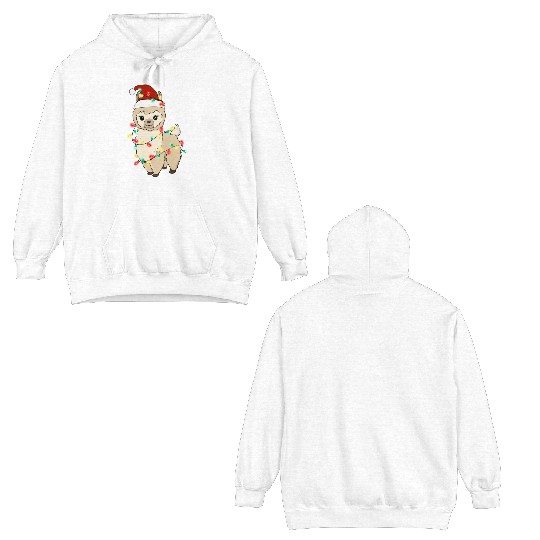 Christmas Animal Llama Fairy Lights Hat Double Sided Hoodies