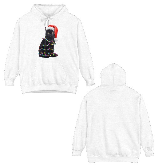 Black Cat Christmas Light Funny Cat Love Christmas Double Sided Hoodies