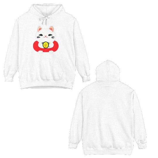 Kawaii Maneki Neko Cat Illustration Double Sided Hoodies