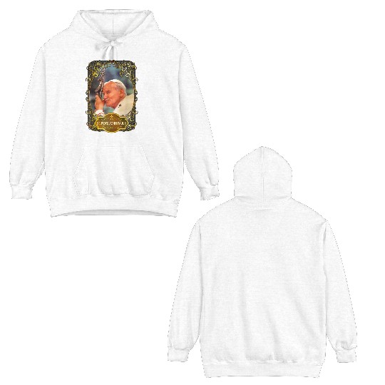 St Pope John Paul II Cross Catholic Saint Polish Double Sided Hoodies