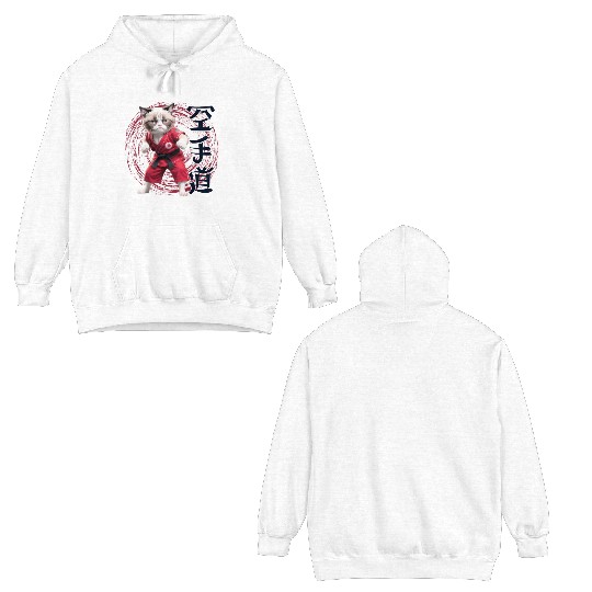 Karate Cat, Karatedo Japanese Kanji Double Sided Hoodies