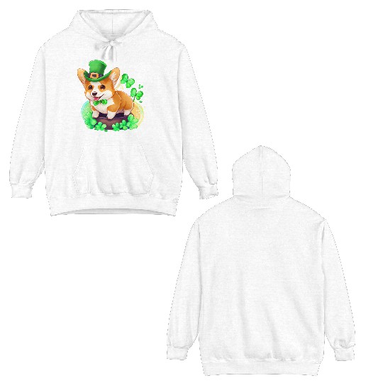 St Patrick's Day Irish Cute Corgi Saint Patrick Double Sided Hoodies