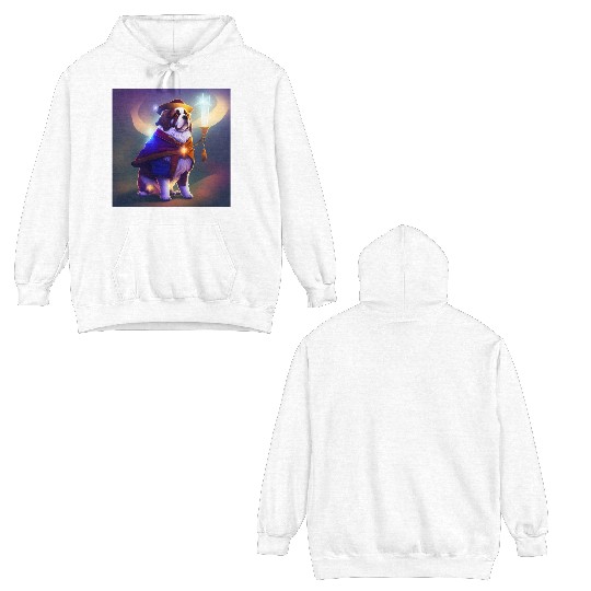 Saint Bernard Dog as a Wizard Double Sided Hoodies
