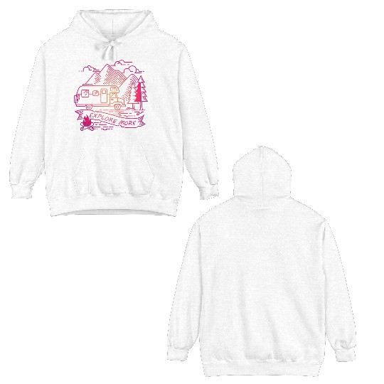 Explore More Pink Camper Van Nature Adventure Double Sided Hoodies