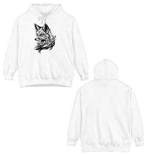 Elegant Cute Fox In Tattoo Ink Double Sided Hoodies