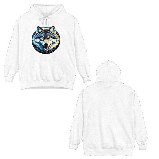 A fierce wolf howling at the moon Double Sided Hoodies