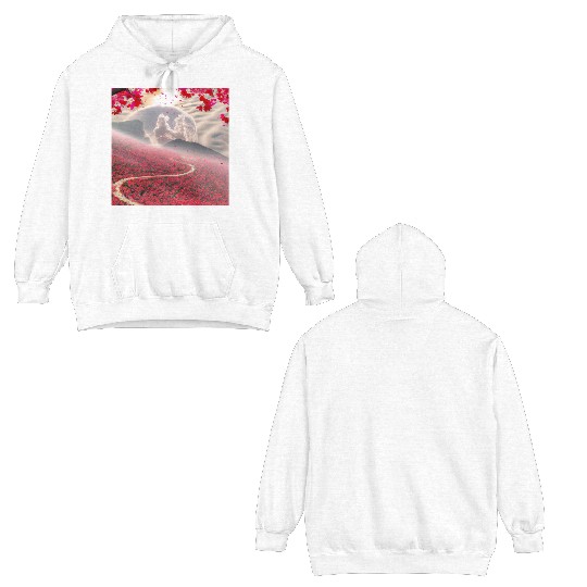 Misty Mountain Cherry Blossom Landscape Double Sided Hoodies