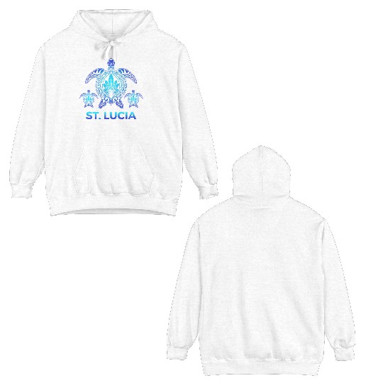 Vintage St. Lucia Ocean Blue Sea Turtle Souvenirs Double Sided Hoodies