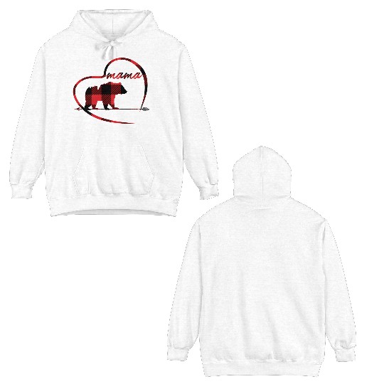 Red Buffalo Plaid Mama Bear 1 Cub Heart For Mom Double Sided Hoodies