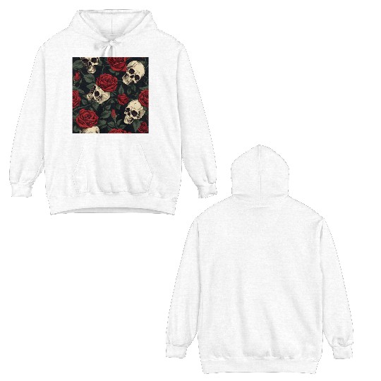 Dark Elegant Goth Skulls & Red Roses Pattern Double Sided Hoodies